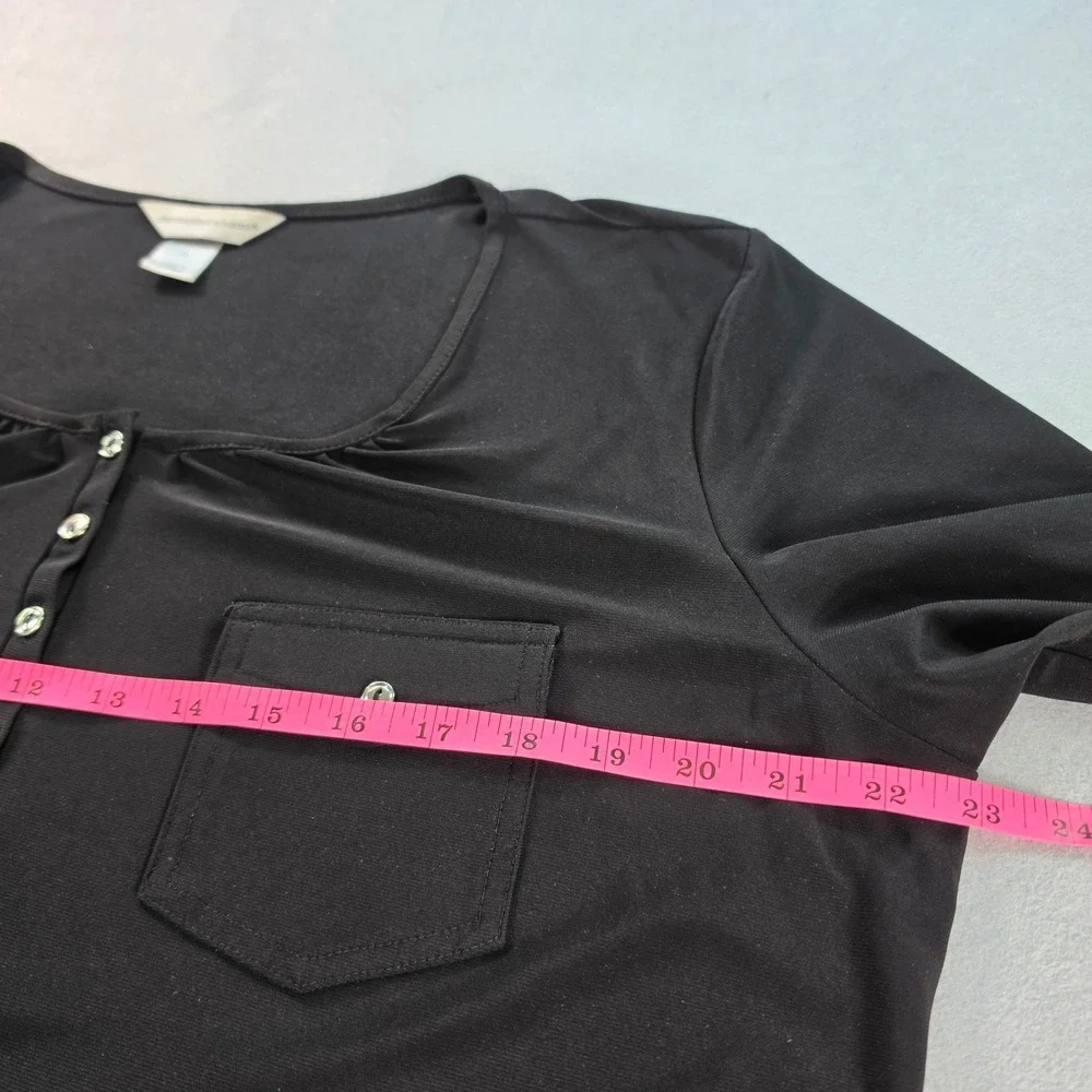 Christopher & Banks Womens XL Black 3/4 Roll Tab Sleeve Henley Blouse Knit Top